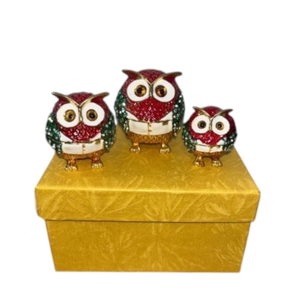 OWL TCHOTCHKE Trinket Box Set of 3 NIB